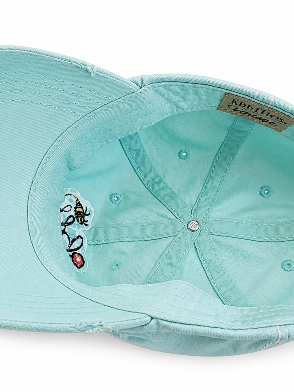 Bee Happy Distressed Aqua Dad Hat | Cute Graphic Baseball Cap - Picture 2 of 2